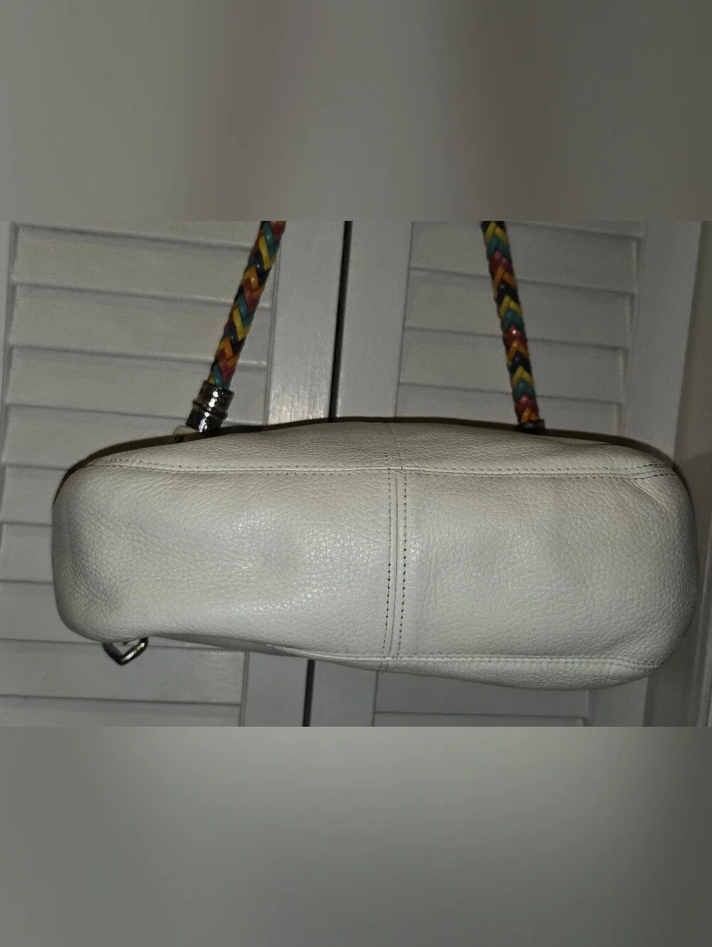 Brighton White Pebble Leather Hobo Shoulder Bag Rainbow Braided Strap
